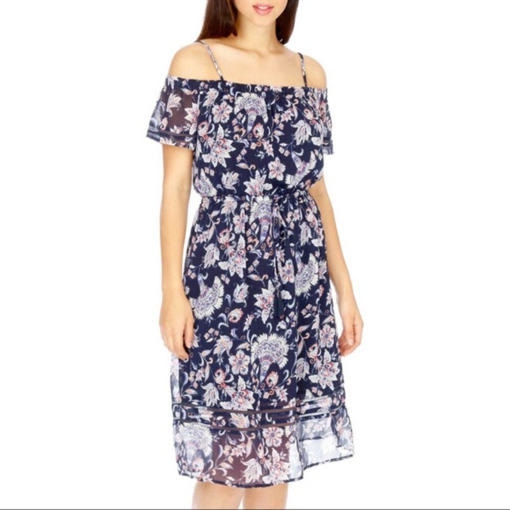 Lucky Brand Blue Off Shoulder Floral Dress 3X